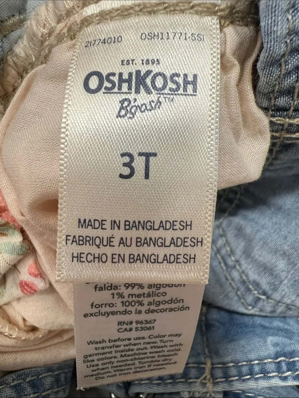 OshKosh B’Gosh denim overall dress with floral skirt size 3T